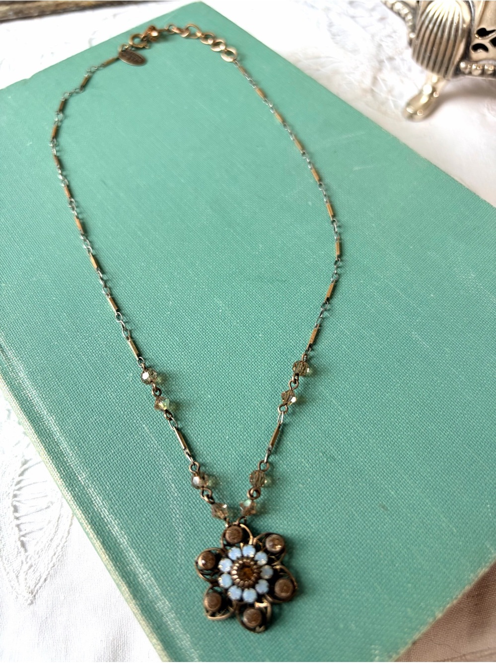 Liz Palacios bronze gold Swarovski Crystal delicate necklace